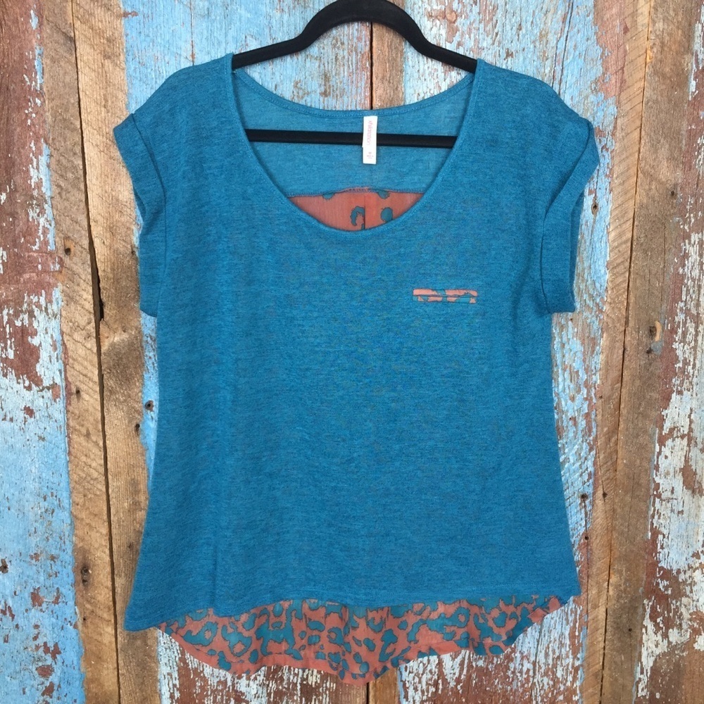 Xhilaration Teal Leopard Print Top